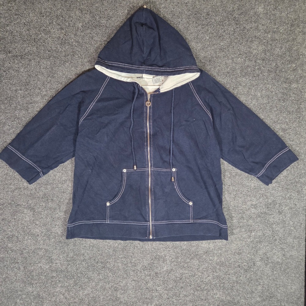 Vintage jaison Navy Blue Zip Up Hoodie Women XL Contrast Stitch Cotton